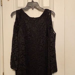 TAGS ATTACHED, exposed shoulder black lace dress!